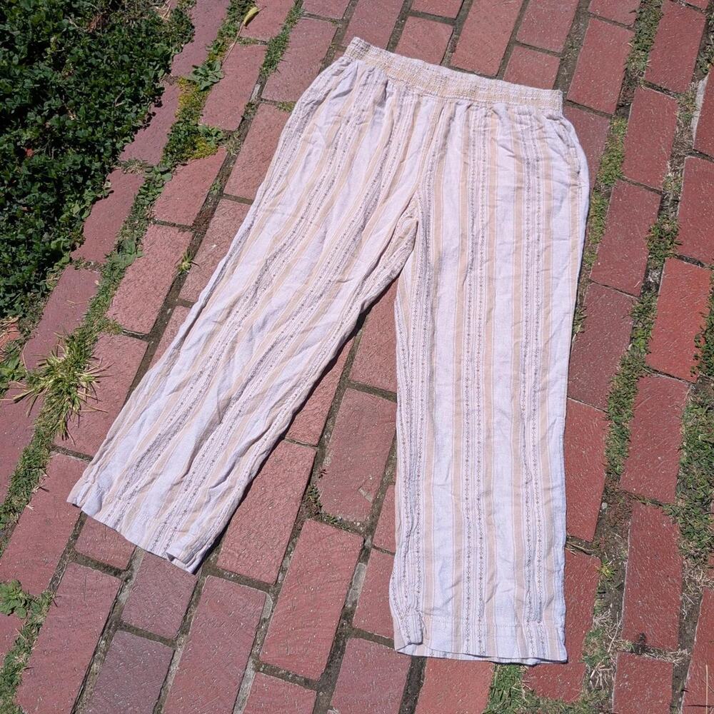 Briggs Neutral Striped Linen Blend Wide Leg Pants Size Large